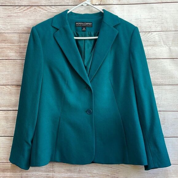 VINTAGE KASPER & CO WOOL BLAZER IN EMERALD GREEN - Picture 1 of 9